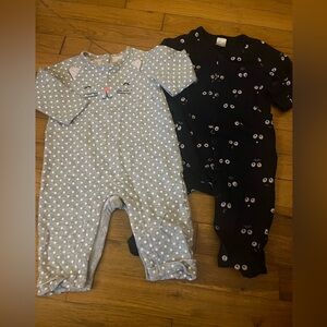 Gray and Black Polka Dot Cat Print Kids One Piece Set